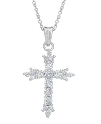 Women's Fine Silver Plated Cubic Zirconia Cross Pendant Necklace