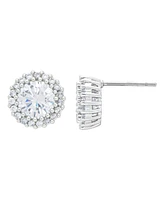 Women's Fine Silver Plated Round Halo Cubic Zirconia Stud Earrings