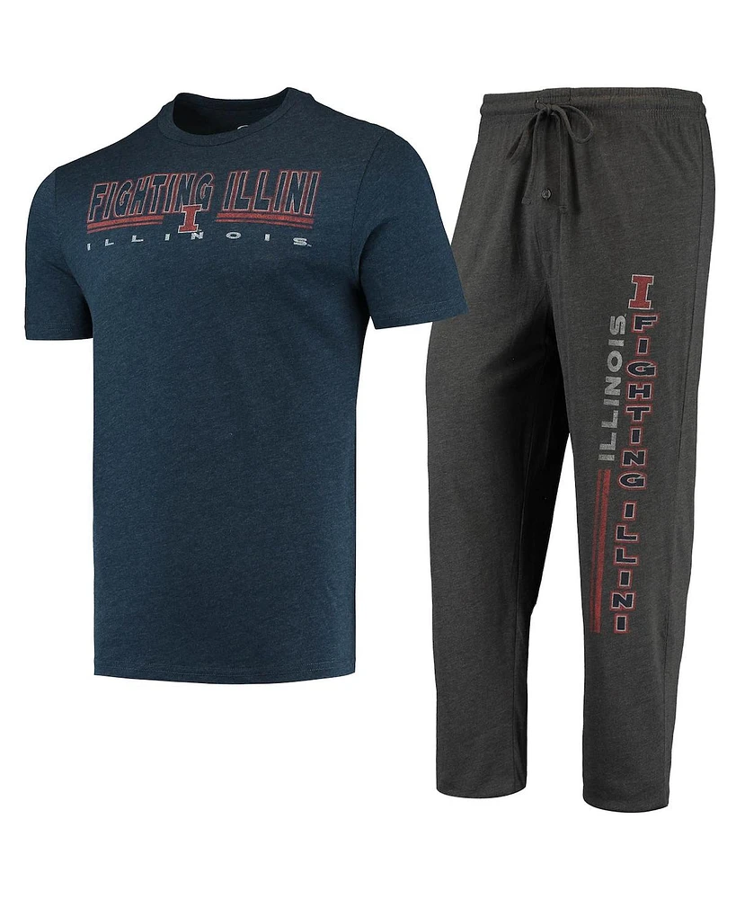 Men's Concepts Sport Heathered Charcoal, Navy Illinois Fighting Illini Meter T-shirt and Pants Sleep Set