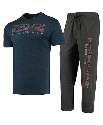 Men's Concepts Sport Heathered Charcoal, Navy Illinois Fighting Illini Meter T-shirt and Pants Sleep Set