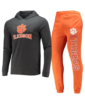 Men's Concepts Sport Orange, Charcoal Clemson Tigers Meter Long Sleeve Hoodie T-shirt and Jogger Pants Set