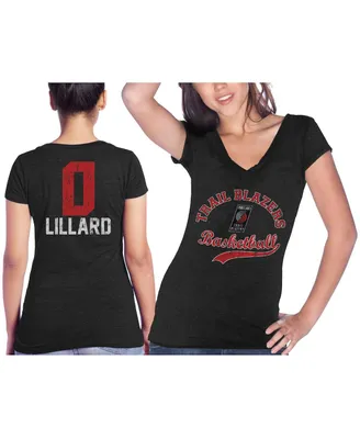 Women's Majestic Threads Damian Lillard Black Portland Trail Blazers Name & Number Tri-Blend V-Neck T-shirt