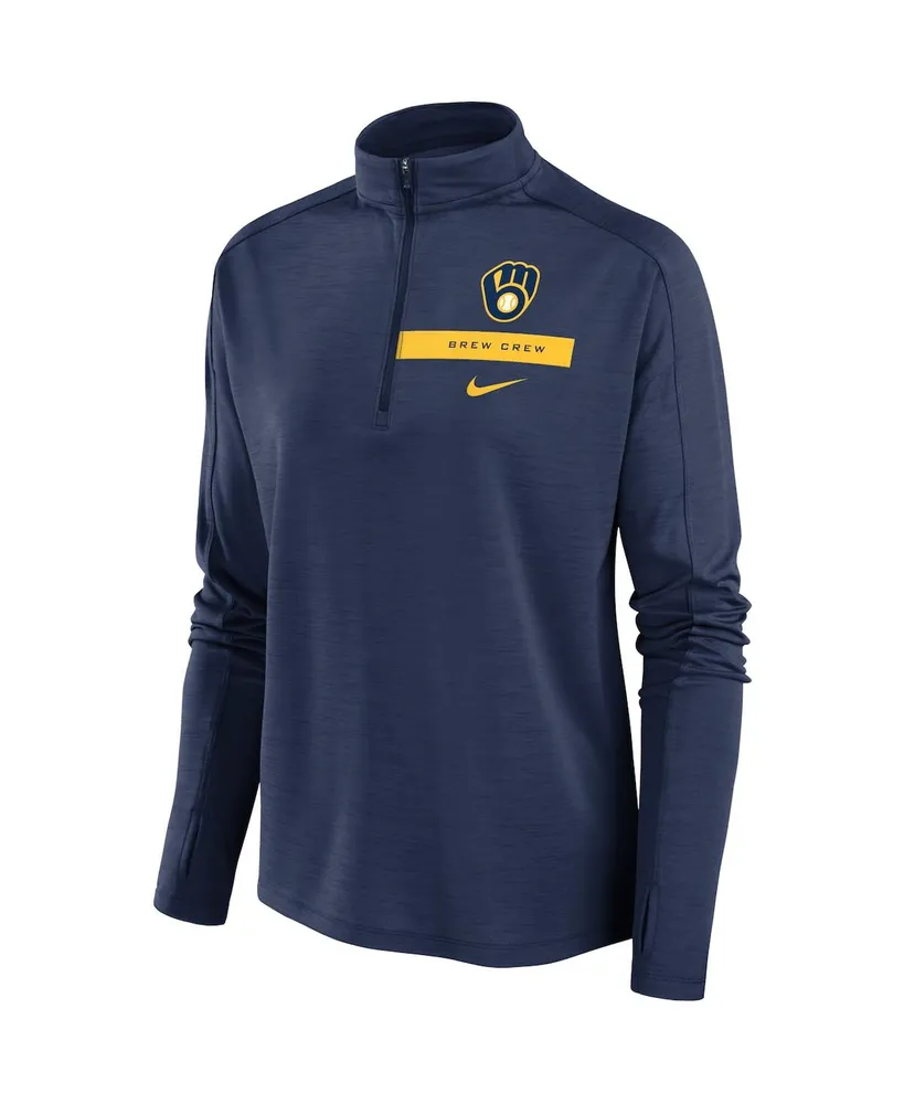 Women's Nike Navy Milwaukee Brewers Primetime Local Touch Pacer Quarter-Zip Top