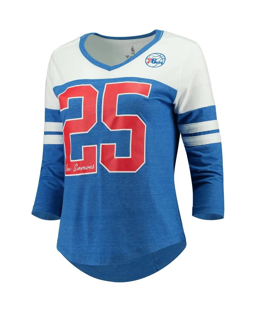 Women's Fanatics Ben Simmons Royal Philadelphia 76ers Starstruck Name and Number Tri-Blend 3/4-Sleeve V-Neck T-shirt