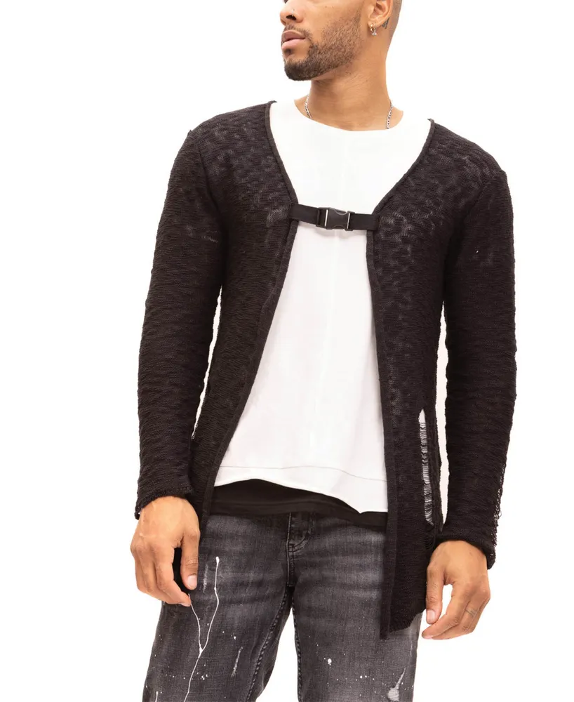 Ron Tomson Men's Modern Buckled Long Cardigan Sweater