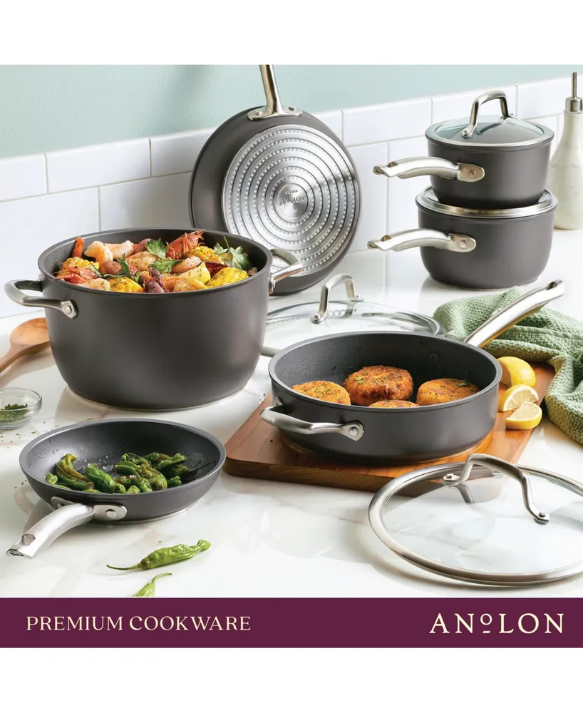 Anolon Accolade Forged Hard-Anodized Nonstick Cookware Set, 10-Piece, Moonstone
