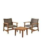 Hampton Outdoor Wicker Club Chairs and Side Table Set, 3 Piece