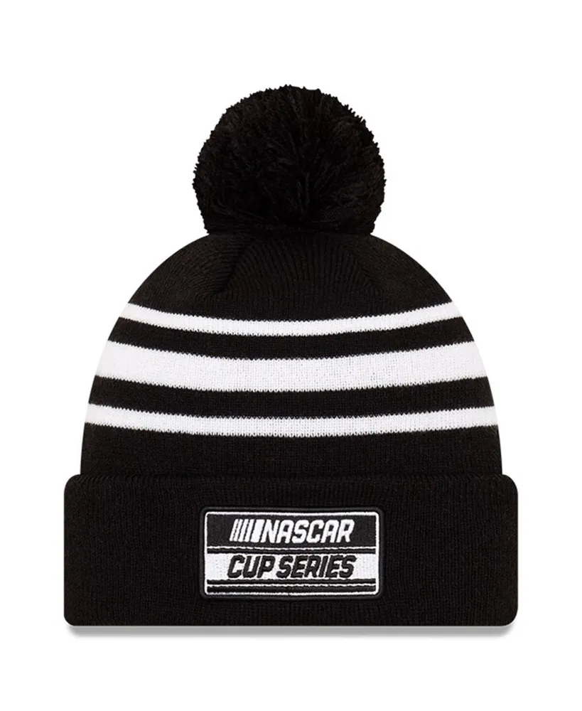 Men's New Era Black, White Nascar Cup Series Cuffed Pom Knit Beanie