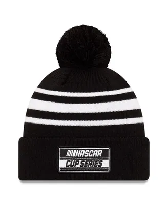 Men's New Era Black, White Nascar Cup Series Cuffed Pom Knit Beanie