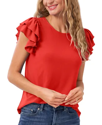 CeCe Women's Ruffled Flutter-Sleeve Short Sleeve Knit Top