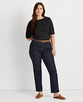 Lauren Ralph Plus Cotton-Blend Boatneck Top