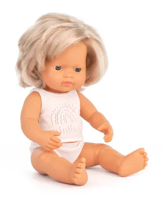 Miniland 15" Baby Doll Caucasian Blond Girl Set, 3 Piece