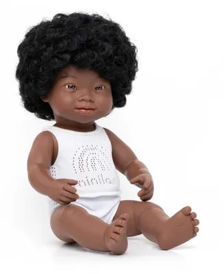 Miniland 15" Baby Doll African Girl with Down Syndrome Set , 3 Piece
