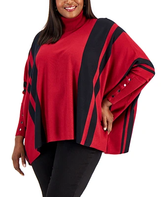 Alfani Plus Size Striped Poncho Sweater, Created for Macy's