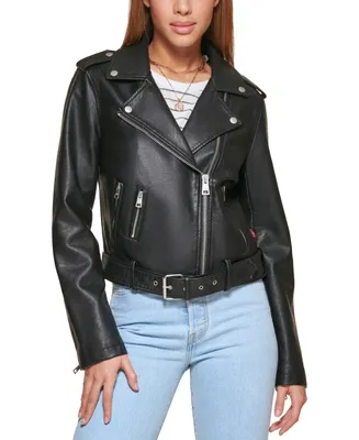 Levi's Women's Faux-Leather Belted Hem Moto Jacket