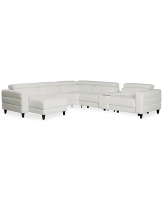 Silvanah 6-Pc. Leather Sectional with Storage Chaise and 2 Power Recliners and Console, Created for Macy's