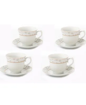 Lorren Home Trends Floral Tea and Coffee Set, 8 Piece - Gold