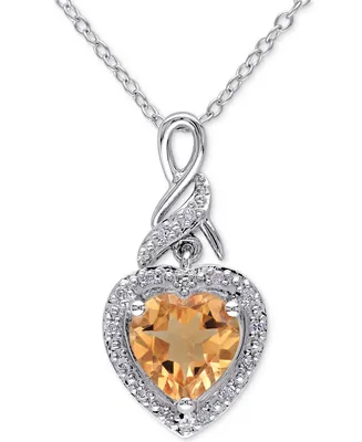 Citrine (1-5/8 ct. t.w.) & Diamond (1/20 ct. t.w.) Heart 18" Pendant Necklace in Sterling Silver
