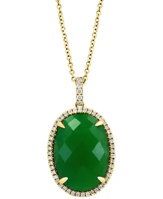 Effy Dyed Green Jade & Diamond (1/4 ct. t.w.) Oval Halo 18" Pendant Necklace in 14k Gold