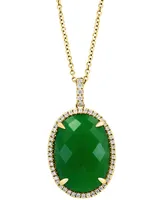 Effy Dyed Green Jade & Diamond (1/4 ct. t.w.) Oval Halo 18" Pendant Necklace in 14k Gold