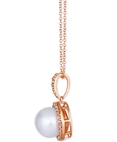 Le Vian Vanilla Pearl (9mm) & Nude Diamond (1/3 ct. t.w.) Halo Pendant Necklace in 14k Rose Gold, Adjustable length to 20"