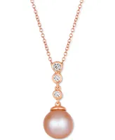 Le Vian Strawberry Pearl (8mm) & Nude Diamond (1/10 ct. t.w.) Adjustable Pendant Necklace in 14k Rose Gold