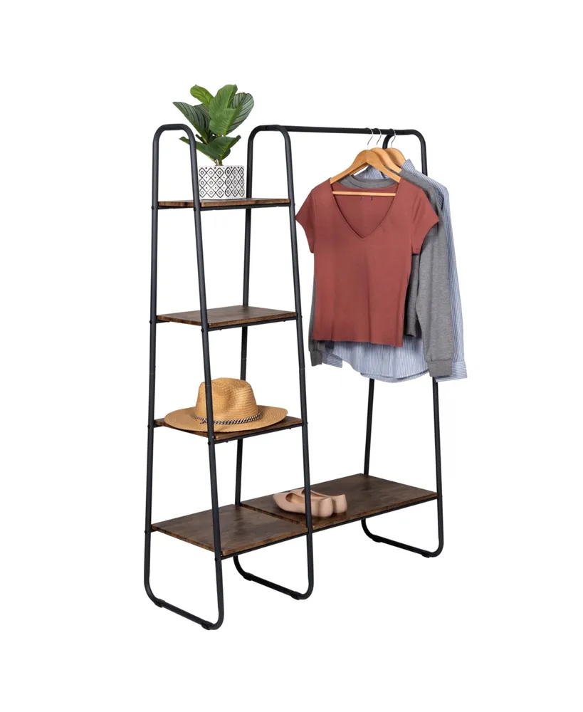 Honey Can Do Freestanding Metal Clothing Rack with Wood Shelves