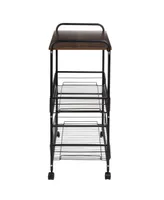 3 Tier Wood Shelf and Pull-Out Baskets Rolling Cart
