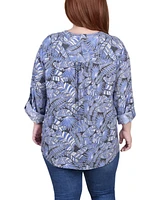 Plus 3/4 Roll Tab Sleeve Blouse Top