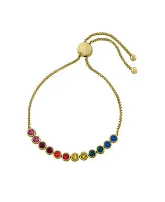 Women's Rainbow Crystal Bezel Set Adjustable Bracelet
