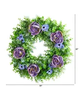 Rose, Daisy and Greens Artificial Wreath, 22"