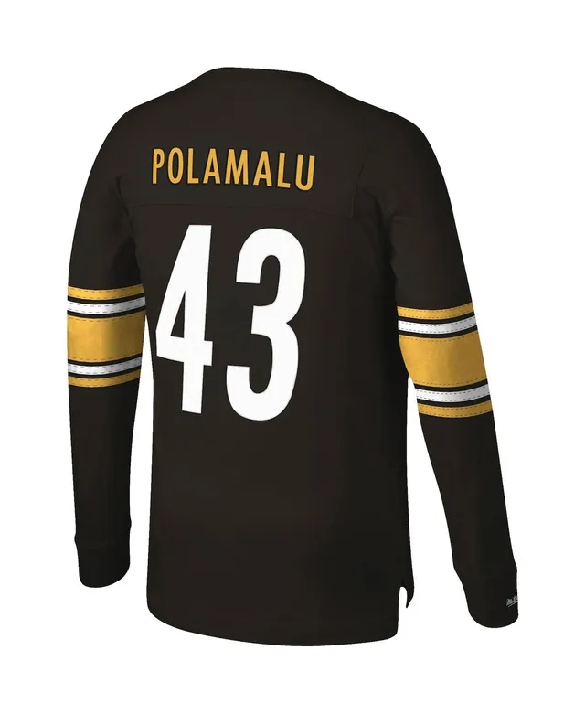 Men's Mitchell & Ness Troy Polamalu White Pittsburgh Steelers 2007 Retired  Player Name & Number Long Sleeve T-Shirt