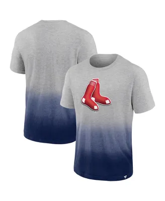 Men's Fanatics Heathered Gray and Navy Boston Red Sox Iconic Team Ombre Dip-Dye T-shirt