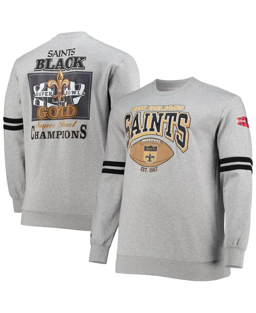 Men's Mitchell & Ness Heather Gray New Orleans Saints Big and Tall Allover Print Pullover Sweatshirt