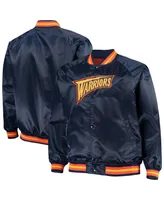 Men's Mitchell & Ness Navy Golden State Warriors Big and Tall Hardwood Classics Raglan Satin Full-Snap Jacket