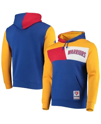 Men's Mitchell & Ness Royal San Francisco Warriors Hardwood Classics 75th Anniversary Colorblock Pullover Hoodie