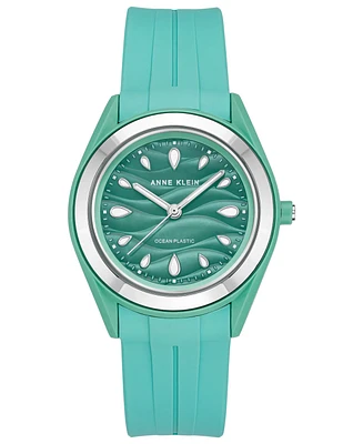 Anne Klein Women's Pastel Green Solar Ocean Work Plastic Metal Watch, 38.5mm