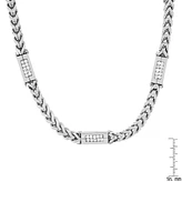 Steeltime Men's Stainless Steel Wheat Chain and Simulated Diamonds Link Necklace