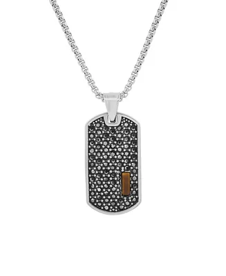 Steeltime Men's Stainless Steel Simulated Diamonds and Tiger Eye Dog Tag Pendant - Silver