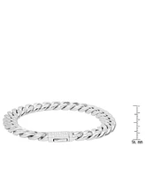 Steeltime Men's Stainless Steel Thick Cuban Link Chain Bracelet with Simulated Diamonds Clasp