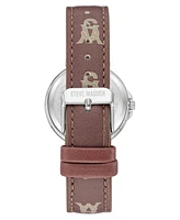 Steve Madden Women's Dual Colored Dark Brown and Light Brown Polyurethane Leather Strap with Steve Madden Logo and Stitching Watch, 36mm