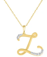 Diamond Fancy Initial 18" Pendant Necklace (1/10 ct. t.w.) in 14k Gold-Plated Sterling Silver