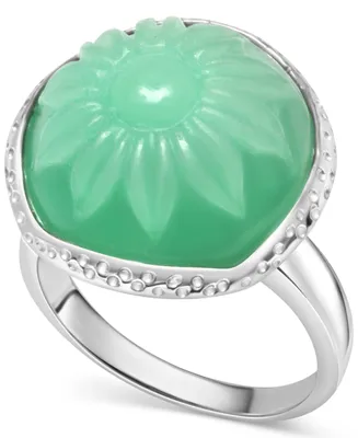Dyed Green Jade Flower Cabochon Statement Ring in Sterling Silver