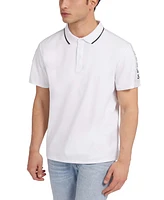 Guess Men's Logo Taped Tipped Collar Polo Shirt