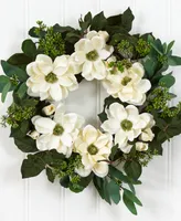 Magnolia, Eucalyptus and Berries Artificial Wreath, 23"
