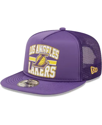 Men's New Era Purple Los Angeles Lakers Logo A-Frame 9Fifty Trucker Snapback Hat