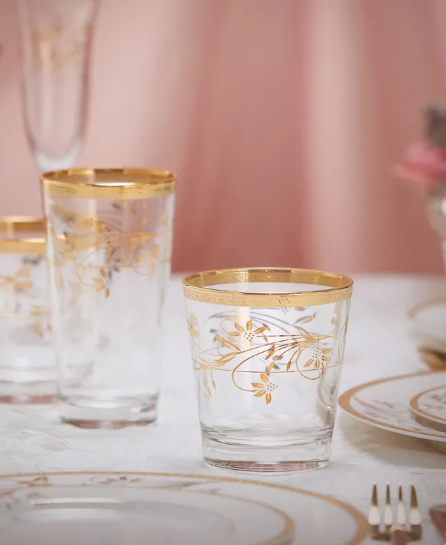 Lorren Home Trends Gold Embellished Champagne Flutes with Gold Rings, Set of 4