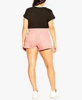 City Chic Trendy Plus Exposed Button Shorts