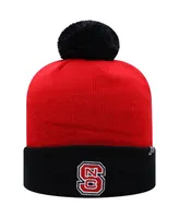 Men's Top of the World Red and Black Nc State Wolfpack Core 2-Tone Cuffed Knit Hat with Pom