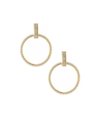 Ettika 18k Gold-Plated Pave & Imitation Pearl Front-Facing Hoop Earrings